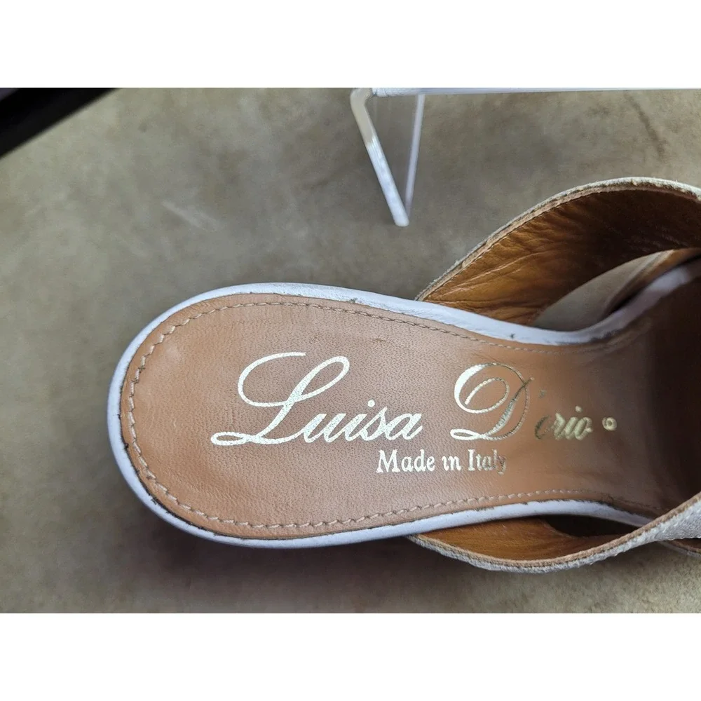 Luisa D'orio 80's Wedge, White w/ animal print heel, Made in Italy, All Leather
